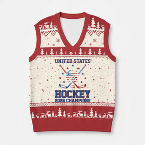 Hockey Champions 2026 V-Neck Knit Sweater Vest Patriotic Ice Hockey Fan TS14 Beige Red Print Your Wear
