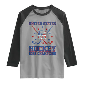 Hockey Champions 2026 Raglan Shirt Patriotic Ice Hockey Fan TS14 Sport Gray Black Print Your Wear