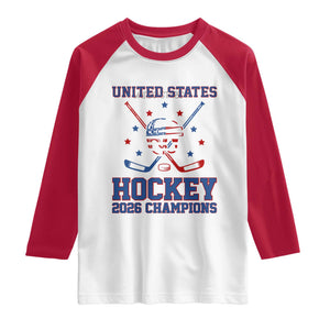 Hockey Champions 2026 Raglan Shirt Patriotic Ice Hockey Fan TS14 White Red Print Your Wear