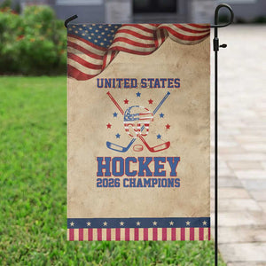 Hockey Champions 2026 Patriotic Garden Flag Ice Hockey Fan TS14 Vintage Rustic Tan Navy Print Your Wear