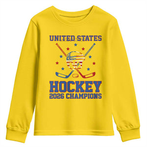 Hockey Champions 2026 Youth Sweatshirt Patriotic Ice Hockey Fan TS14 Daisy Print Your Wear