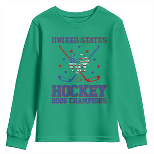 Hockey Champions 2026 Youth Sweatshirt Patriotic Ice Hockey Fan TS14 Irish Green Print Your Wear