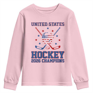 Hockey Champions 2026 Youth Sweatshirt Patriotic Ice Hockey Fan TS14 Light Pink Print Your Wear