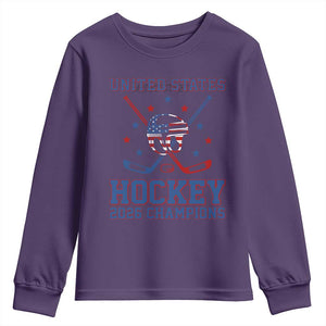 Hockey Champions 2026 Youth Sweatshirt Patriotic Ice Hockey Fan TS14 Purple Print Your Wear