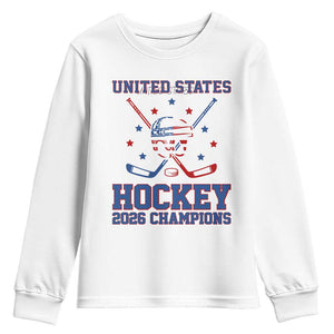 Hockey Champions 2026 Youth Sweatshirt Patriotic Ice Hockey Fan TS14 White Print Your Wear