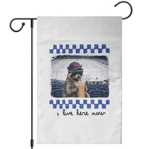 Hockey Mom Raccoon Iced Coffee Garden Flag I Live Here Now TS14 White Print Your Wear