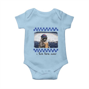 Hockey Mom Raccoon Iced Coffee Baby Onesie I Live Here Now TS14 Light Blue Print Your Wear