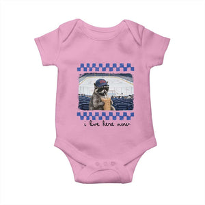 Hockey Mom Raccoon Iced Coffee Baby Onesie I Live Here Now TS14 Light Pink Print Your Wear