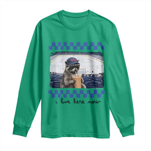 Hockey Mom Raccoon Iced Coffee Long Sleeve Shirt I Live Here Now TS14 Irish Green Print Your Wear