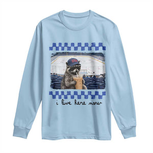 Hockey Mom Raccoon Iced Coffee Long Sleeve Shirt I Live Here Now TS14 Light Blue Print Your Wear