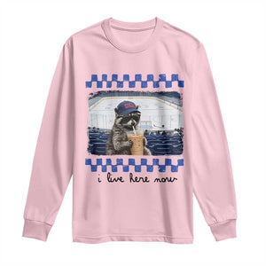 Hockey Mom Raccoon Iced Coffee Long Sleeve Shirt I Live Here Now TS14 Light Pink Print Your Wear