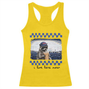 Hockey Mom Raccoon Iced Coffee Racerback Tank Top I Live Here Now TS14 Daisy Print Your Wear