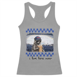 Hockey Mom Raccoon Iced Coffee Racerback Tank Top I Live Here Now TS14 Sport Gray Print Your Wear