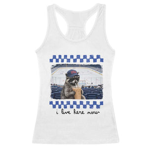 Hockey Mom Raccoon Iced Coffee Racerback Tank Top I Live Here Now TS14 White Print Your Wear