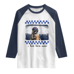 Hockey Mom Raccoon Iced Coffee Raglan Shirt I Live Here Now TS14 White Navy Print Your Wear