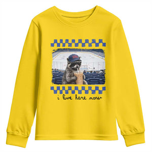 Hockey Mom Raccoon Iced Coffee Youth Sweatshirt I Live Here Now TS14 Daisy Print Your Wear