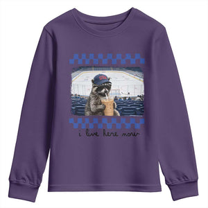 Hockey Mom Raccoon Iced Coffee Youth Sweatshirt I Live Here Now TS14 Purple Print Your Wear