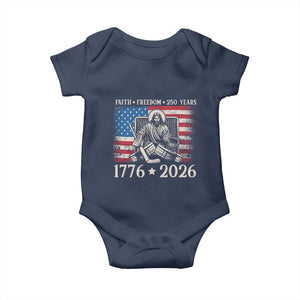 250 Years Faith and Freedom Christian Baby Onesie Jesus Hockey Player 4th of July American Flag TS14 Navy Print Your Wear