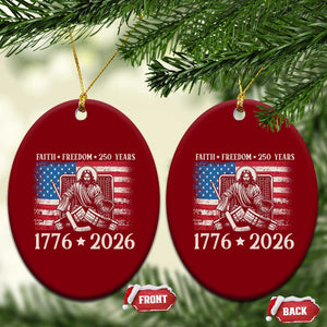 250 Years Faith and Freedom Christian Ceramic Ornament Jesus Hockey Player 4th of July American Flag TS14 Print Your Wear