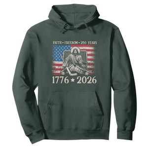 250 Years Faith and Freedom Christian Hoodie Jesus Hockey Player 4th of July American Flag TS14 Dark Forest Green Print Your Wear