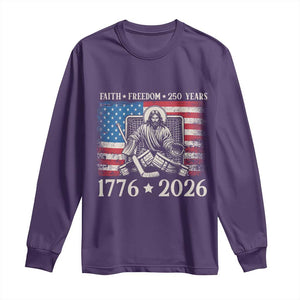 250 Years Faith and Freedom Christian Long Sleeve Shirt Jesus Hockey Player 4th of July American Flag TS14 Purple Print Your Wear