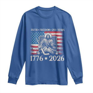 250 Years Faith and Freedom Christian Long Sleeve Shirt Jesus Hockey Player 4th of July American Flag TS14 Royal Blue Print Your Wear