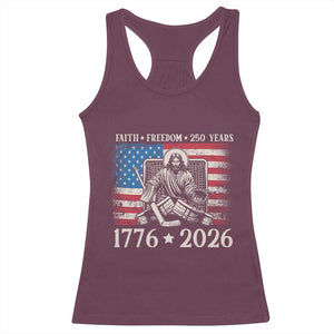 250 Years Faith and Freedom Christian Racerback Tank Top Jesus Hockey Player 4th of July American Flag TS14 Maroon Print Your Wear