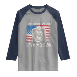 250 Years Faith and Freedom Christian Raglan Shirt Jesus Hockey Player 4th of July American Flag TS14 Sport Gray Navy Print Your Wear