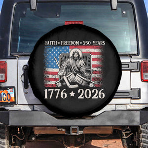 250 Years Faith and Freedom Christian Spare Tire Cover Jesus Hockey Player 4th of July American Flag TS14 No hole Black Print Your Wear