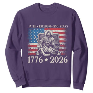 250 Years Faith and Freedom Christian Sweatshirt Jesus Hockey Player 4th of July American Flag TS14 Purple Print Your Wear