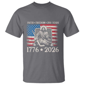 250 Years Faith and Freedom Christian T Shirt Jesus Hockey Player 4th of July American Flag TS14 Charcoal Print Your Wear
