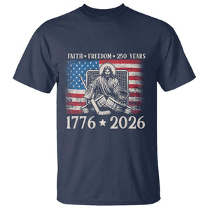 250 Years Faith and Freedom Christian T Shirt Jesus Hockey Player 4th of July American Flag TS14 Navy Print Your Wear