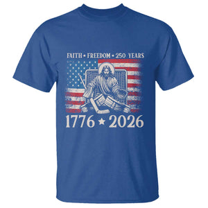 250 Years Faith and Freedom Christian T Shirt Jesus Hockey Player 4th of July American Flag TS14 Royal Blue Print Your Wear
