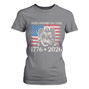 250 Years Faith and Freedom Christian T Shirt For Women Jesus Hockey Player 4th of July American Flag TS14 Charcoal Print Your Wear