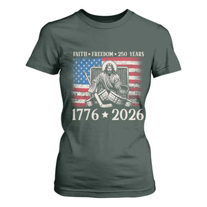 250 Years Faith and Freedom Christian T Shirt For Women Jesus Hockey Player 4th of July American Flag TS14 Dark Forest Green Print Your Wear