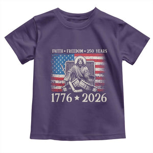 250 Years Faith and Freedom Christian Toddler T Shirt Jesus Hockey Player 4th of July American Flag TS14 Purple Print Your Wear