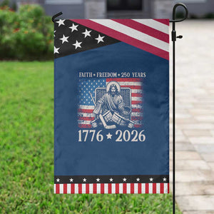 250 Years Faith and Freedom Christian Patriotic Garden Flag Jesus Hockey Player 4th of July American Flag TS14 Classic Blue Black Print Your Wear