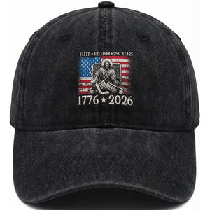 250 Years Faith and Freedom Christian Washed Cotton Baseball Cap Jesus Hockey Player 4th of July American Flag TS14 Print Your Wear