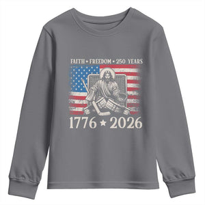 250 Years Faith and Freedom Christian Youth Sweatshirt Jesus Hockey Player 4th of July American Flag TS14 Charcoal Print Your Wear