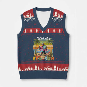 Hawaiian Bigfoot Christmas In July V-Neck Knit Sweater Vest Tis The Sea-Sun