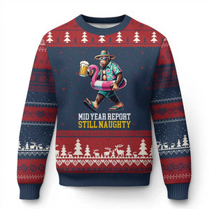 Mid-Year Report Still Naughty Ugly Christmas Sweater Funny Bigfoot Drinking Beer Christmas in July