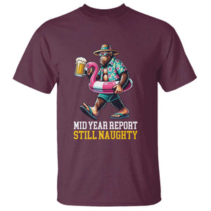 Mid-Year Report Still Naughty T Shirt Funny Bigfoot Drinking Beer Christmas in July