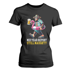 Mid-Year Report Still Naughty T Shirt For Women Funny Bigfoot Drinking Beer Christmas in July