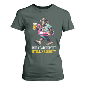 Mid-Year Report Still Naughty T Shirt For Women Funny Bigfoot Drinking Beer Christmas in July