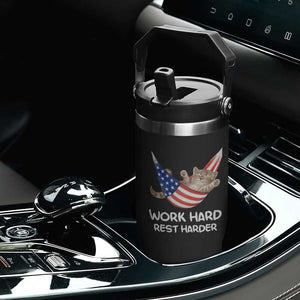 Funny Lazy Cat Flip Straw Tumbler Work Hard Rest Harder Cute Kitty Humor TS14 Print Your Wear