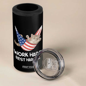 Funny Lazy Cat 4 in 1 Can Cooler Tumbler Work Hard Rest Harder Cute Kitty Humor TS14 Print Your Wear