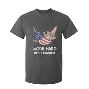 Funny Lazy Cat T Shirt For Kid Work Hard Rest Harder Cute Kitty Humor TS14 Dark Heather Print Your Wear