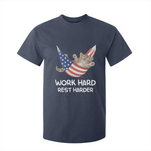 Funny Lazy Cat T Shirt For Kid Work Hard Rest Harder Cute Kitty Humor TS14 Navy Print Your Wear
