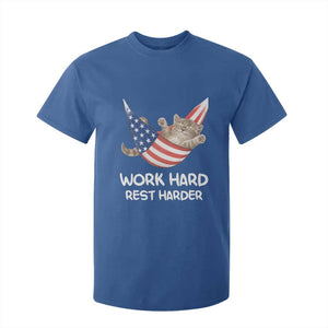 Funny Lazy Cat T Shirt For Kid Work Hard Rest Harder Cute Kitty Humor TS14 Royal Blue Print Your Wear