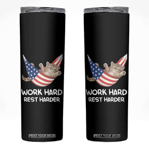 Funny Lazy Cat Skinny Tumbler Work Hard Rest Harder Cute Kitty Humor TS14 Black Print Your Wear
